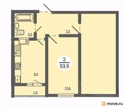 2-комн. квартира, 55.05 м&sup2;