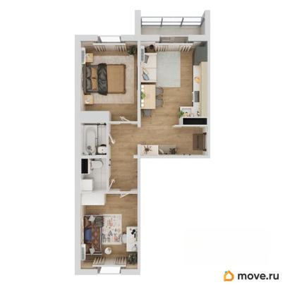3-комн. квартира, 56.35 м&sup2;