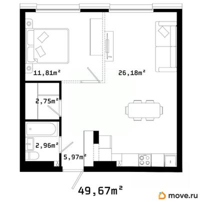 1-комн. квартира, 49.9 м&sup2;