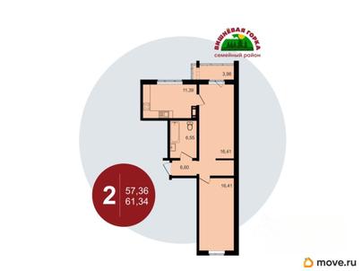 2-комн. квартира, 60.99 м&sup2;