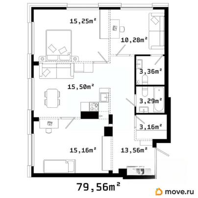 3-комн. квартира, 83.9 м&sup2;