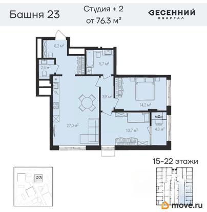 3-комн. квартира, 78.4 м&sup2;