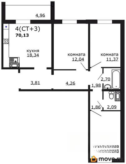 4-комн. квартира, 70.13 м&sup2;