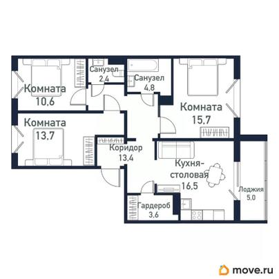 3-комн. квартира, 80.6 м&sup2;