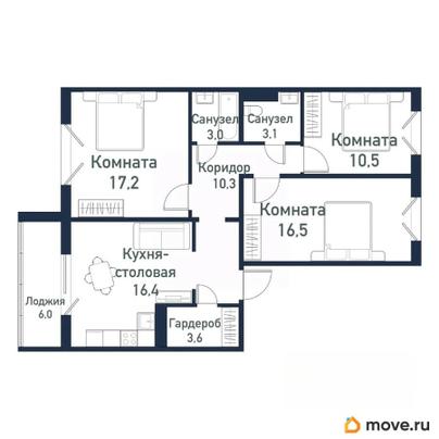 3-комн. квартира, 80.8 м&sup2;