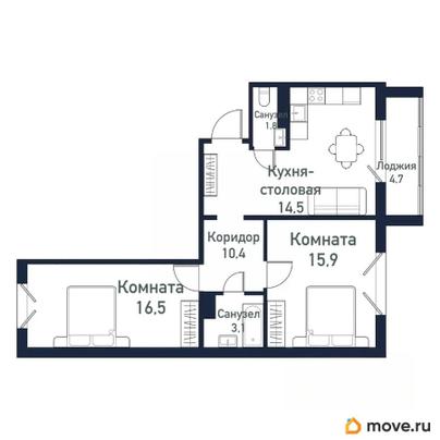 2-комн. квартира, 62 м&sup2;