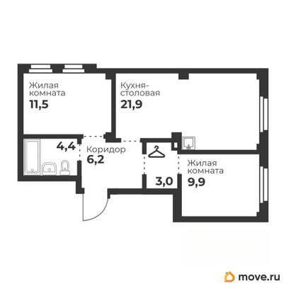 2-комн. квартира, 57.3 м&sup2;
