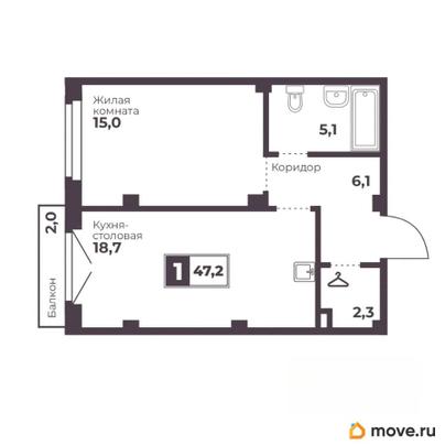 1-комн. квартира, 47.2 м&sup2;