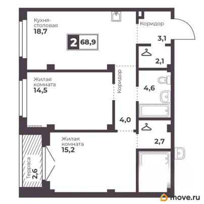 2-комн. квартира, 68.9 м&sup2;