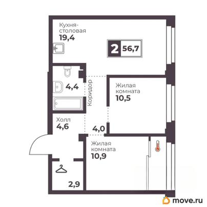 2-комн. квартира, 56.7 м&sup2;