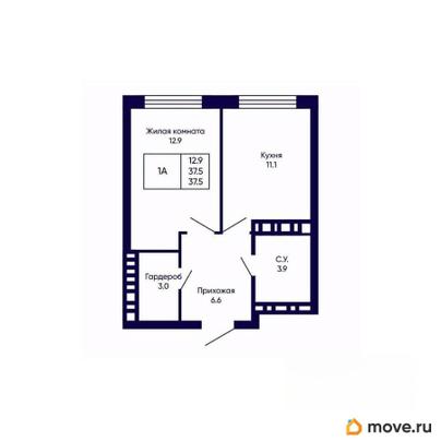 1-комн. квартира, 37.5 м&sup2;