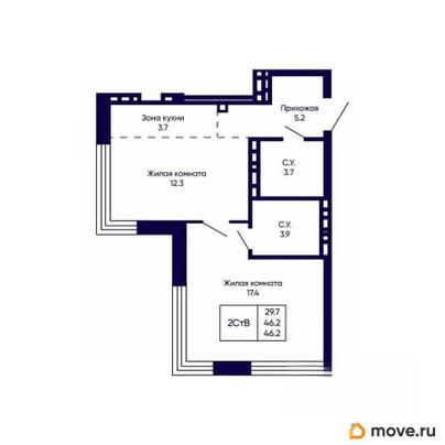 2-комн. квартира, 46.2 м&sup2;