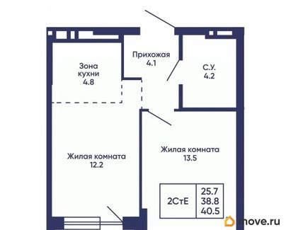 1-комн. квартира, 40.5 м&sup2;