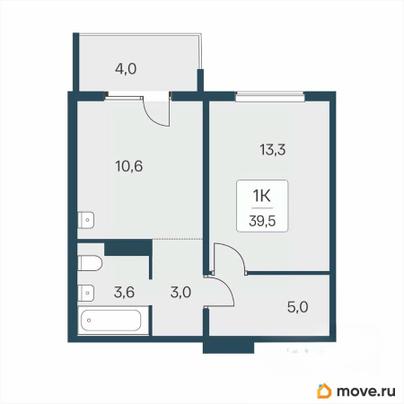 1-комн. квартира, 39.5 м&sup2;