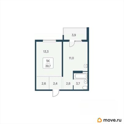 1-комн. квартира, 39.7 м&sup2;