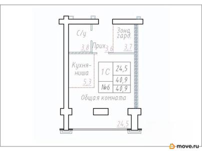 1-комн. квартира, 40.9 м&sup2;