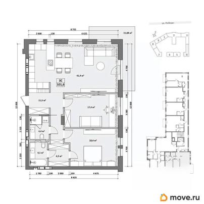 3-комн. квартира, 113.1 м&sup2;