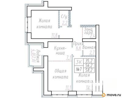 3-комн. квартира, 58.2 м&sup2;