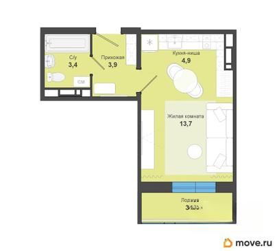 студия, 29.6 м&sup2;