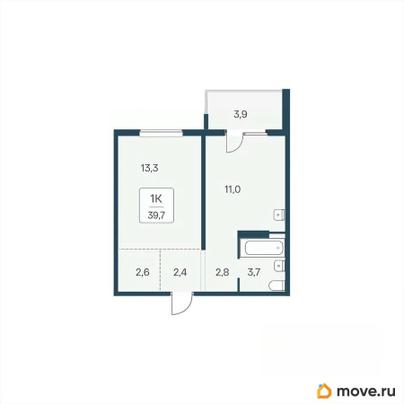 1-комн. квартира, 39.7 м&sup2;