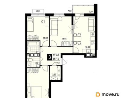 3-комн. квартира, 83.55 м&sup2;