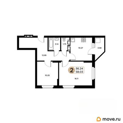 2-комн. квартира, 57.6 м&sup2;