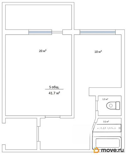 1-комн. квартира, 41.7 м&sup2;