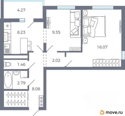 2-комн. квартира, 50.14 м&sup2;