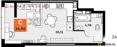 студия, 35.3 м&sup2;