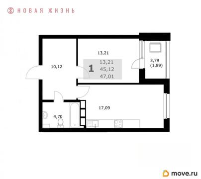 1-комн. квартира, 47 м&sup2;