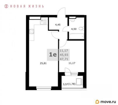 1-комн. квартира, 47.7 м&sup2;