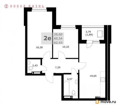 2-комн. квартира, 62.4 м&sup2;