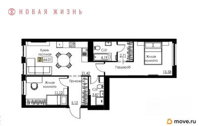 2-комн. квартира, 64 м&sup2;