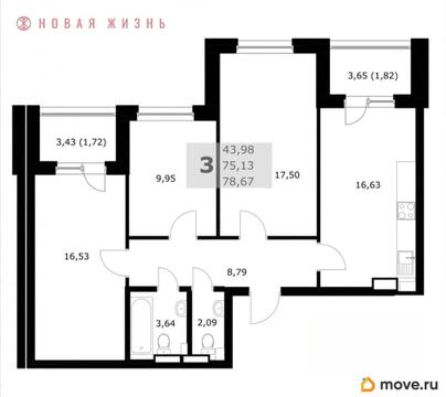 3-комн. квартира, 78.7 м&sup2;