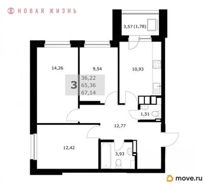 3-комн. квартира, 67.1 м&sup2;