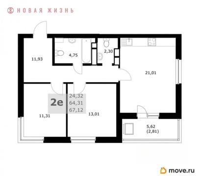 2-комн. квартира, 67.1 м&sup2;