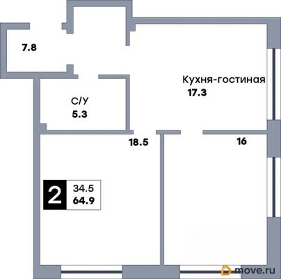 2-комн. квартира, 64.9 м&sup2;