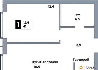 1-комн. квартира, 41 м&sup2;