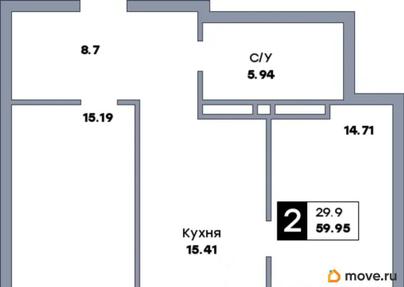 2-комн. квартира, 59.95 м&sup2;