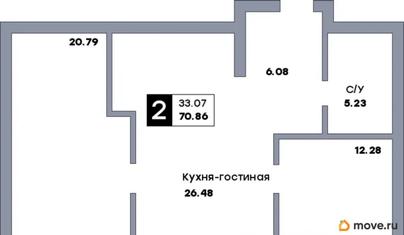 2-комн. квартира, 70.86 м&sup2;