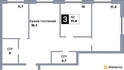 3-комн. квартира, 91.8 м&sup2;
