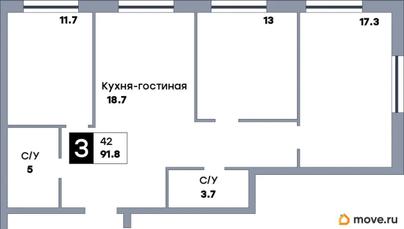 3-комн. квартира, 91.8 м&sup2;