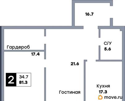2-комн. квартира, 81.3 м&sup2;