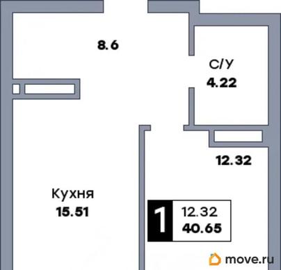 1-комн. квартира, 40.65 м&sup2;