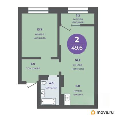 2-комн. квартира, 46.4 м&sup2;