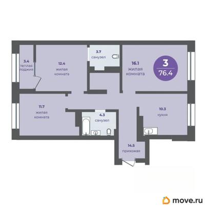 3-комн. квартира, 73 м&sup2;