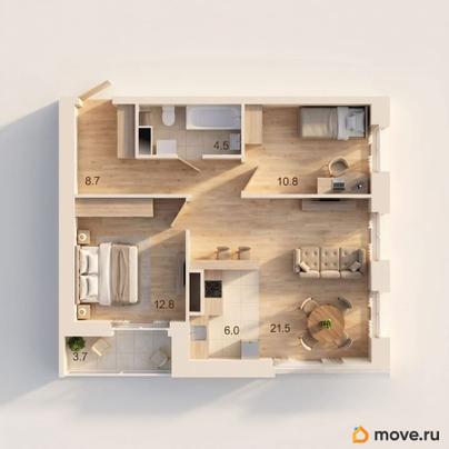 3-комн. квартира, 64.3 м&sup2;