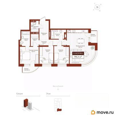 3-комн. квартира, 94.1 м&sup2;