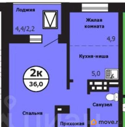 2-комн. квартира, 35.7 м&sup2;