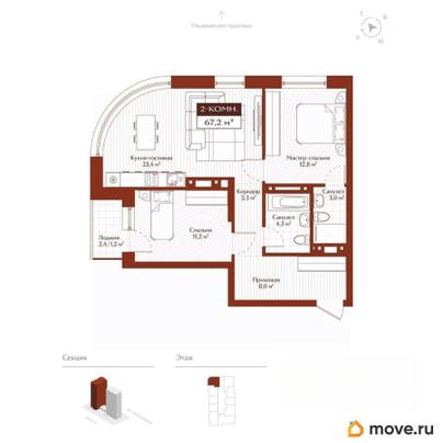 2-комн. квартира, 67.2 м&sup2;